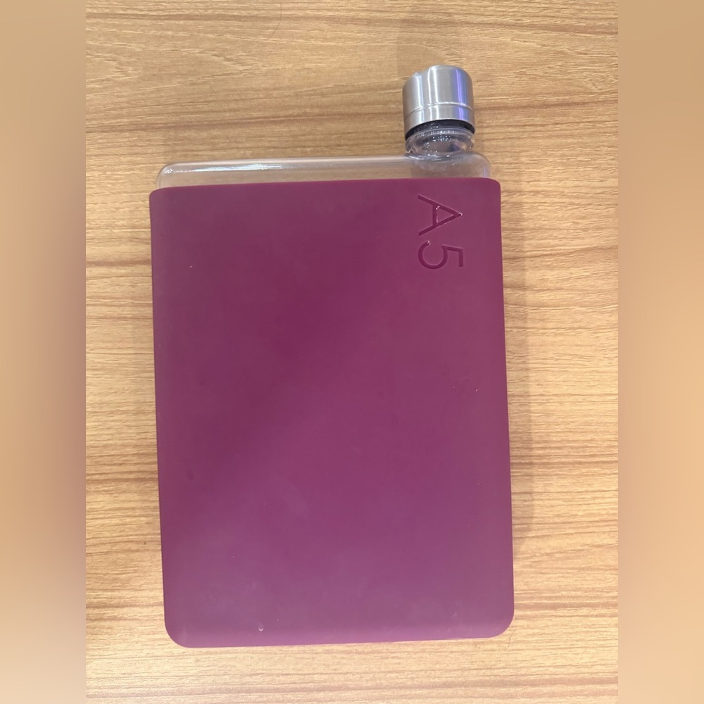A5 Plum Flat Water Bottle with Silver Cap
